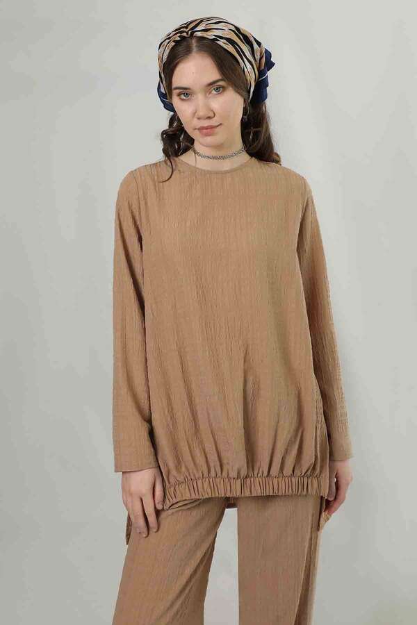 Yırtmaçlı Tunik Pantolon Takım Camel - 4