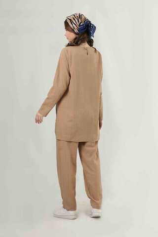 Yırtmaçlı Tunik Pantolon Takım Camel - 5