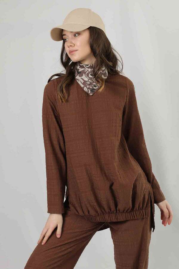 Yırtmaçlı Tunik Pantolon Takım Kahve - 4