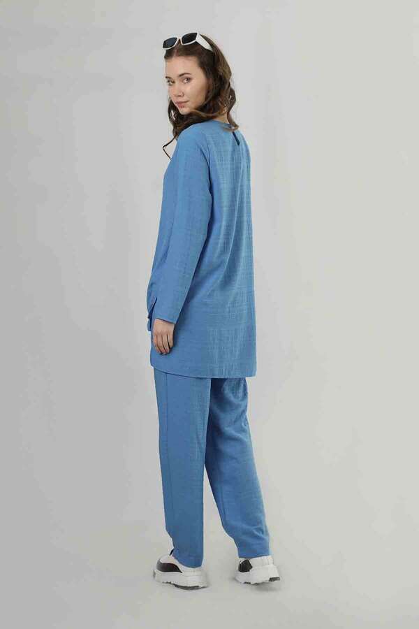 Yırtmaçlı Tunik Pantolon Takım Mavi - 5