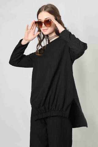 Yırtmaçlı Tunik Pantolon Takım Siyah - 4