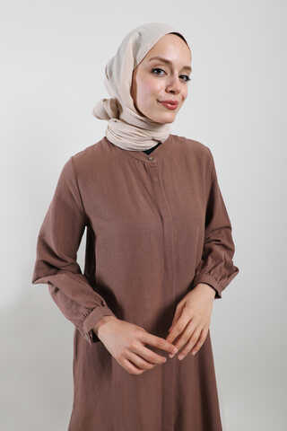 Yırtmaçlı Uzun Gömlek Takım Kahverengi - 5