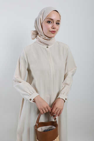 Yırtmaçlı Uzun Gömlek Takım Krem - 5