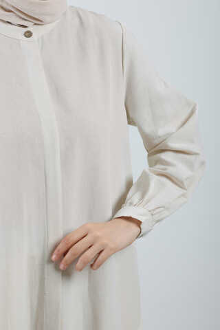 Yırtmaçlı Uzun Gömlek Takım Krem - 6