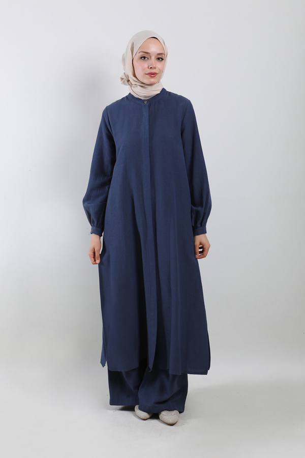 Yırtmaçlı Uzun Gömlek Takım Lacivert - 3