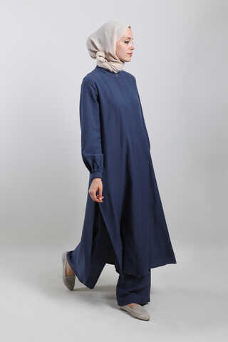 Yırtmaçlı Uzun Gömlek Takım Lacivert - 5