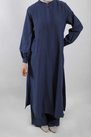 Yırtmaçlı Uzun Gömlek Takım Lacivert - 1