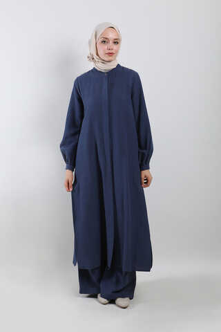 Yırtmaçlı Uzun Gömlek Takım Lacivert - 3