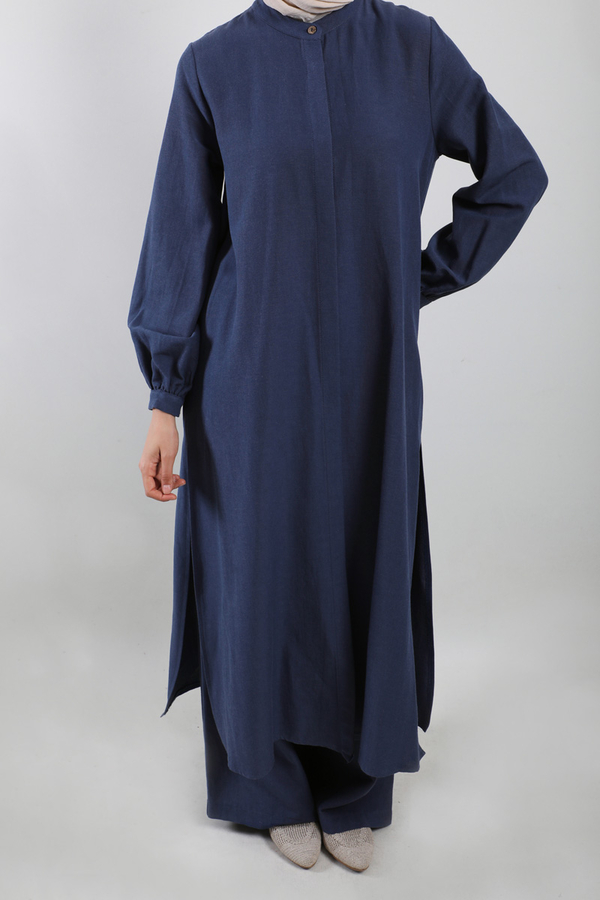 Yırtmaçlı Uzun Gömlek Takım Lacivert - 1