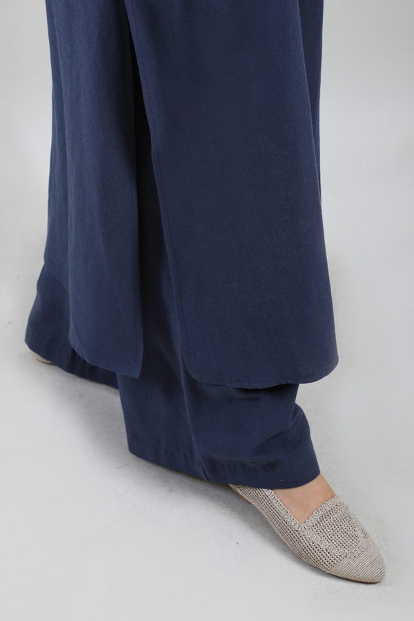 Yırtmaçlı Uzun Gömlek Takım Lacivert - 4