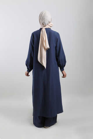 Yırtmaçlı Uzun Gömlek Takım Lacivert - 6