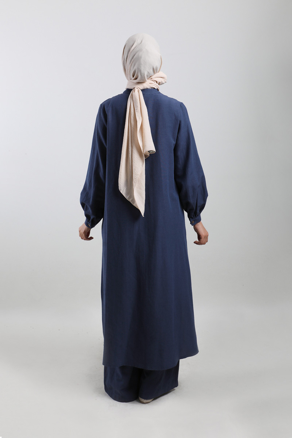 Yırtmaçlı Uzun Gömlek Takım Lacivert - 6