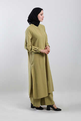 Yırtmaçlı Uzun Gömlek Takım Yağ Yeşili - 5