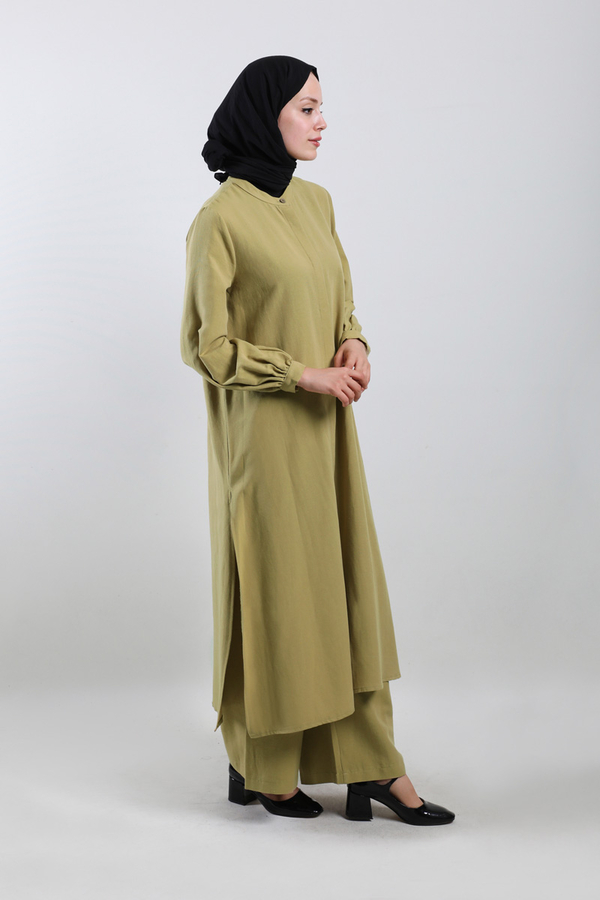 Yırtmaçlı Uzun Gömlek Takım Yağ Yeşili - 5