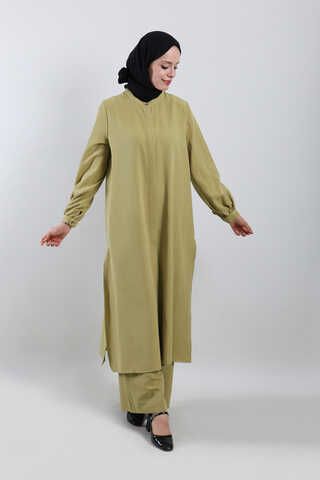 Yırtmaçlı Uzun Gömlek Takım Yağ Yeşili - 3