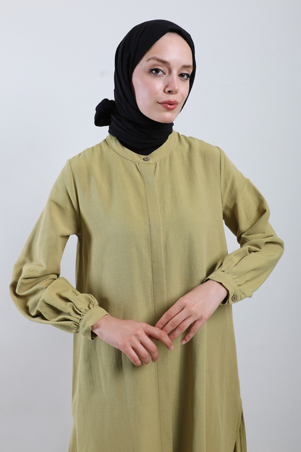 Yırtmaçlı Uzun Gömlek Takım Yağ Yeşili - 2