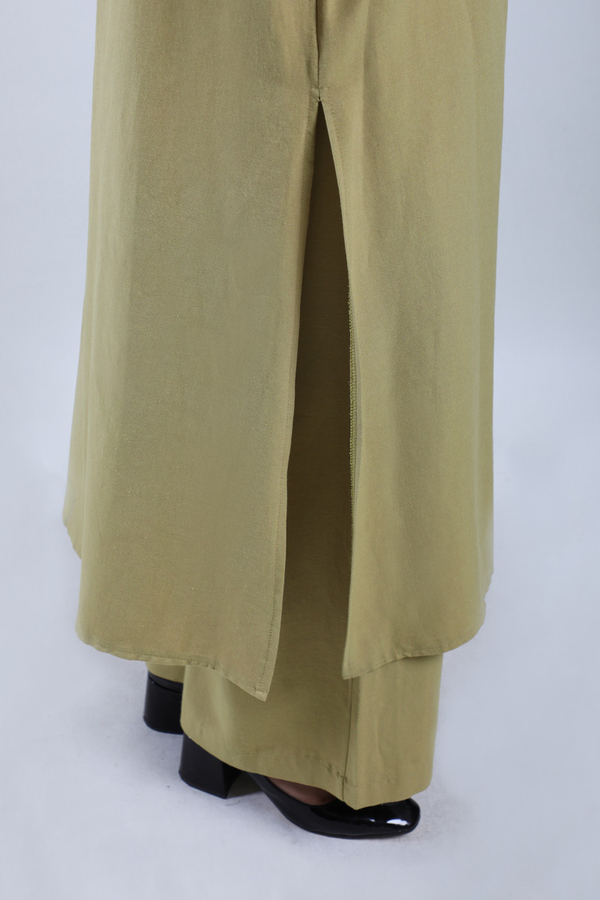 Yırtmaçlı Uzun Gömlek Takım Yağ Yeşili - 4