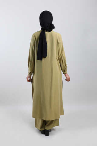 Yırtmaçlı Uzun Gömlek Takım Yağ Yeşili - 6
