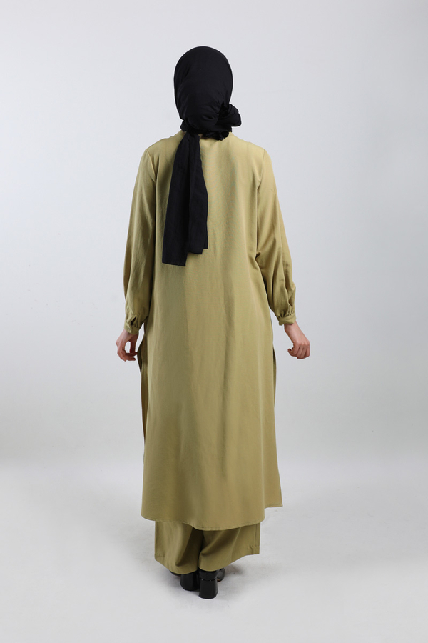 Yırtmaçlı Uzun Gömlek Takım Yağ Yeşili - 6