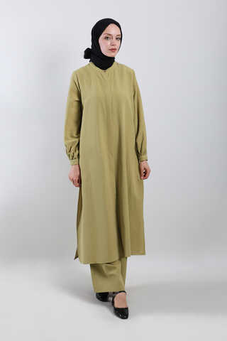 Yırtmaçlı Uzun Gömlek Takım Yağ Yeşili - 1