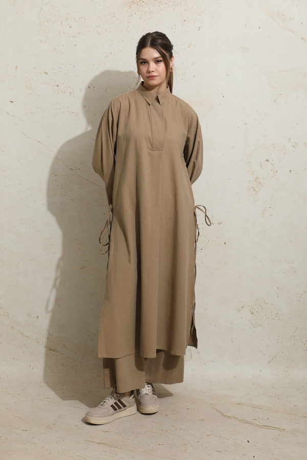 Yırtmaçlı Uzun Tunik Takım Camel - 5