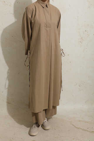 Yırtmaçlı Uzun Tunik Takım Camel - 6