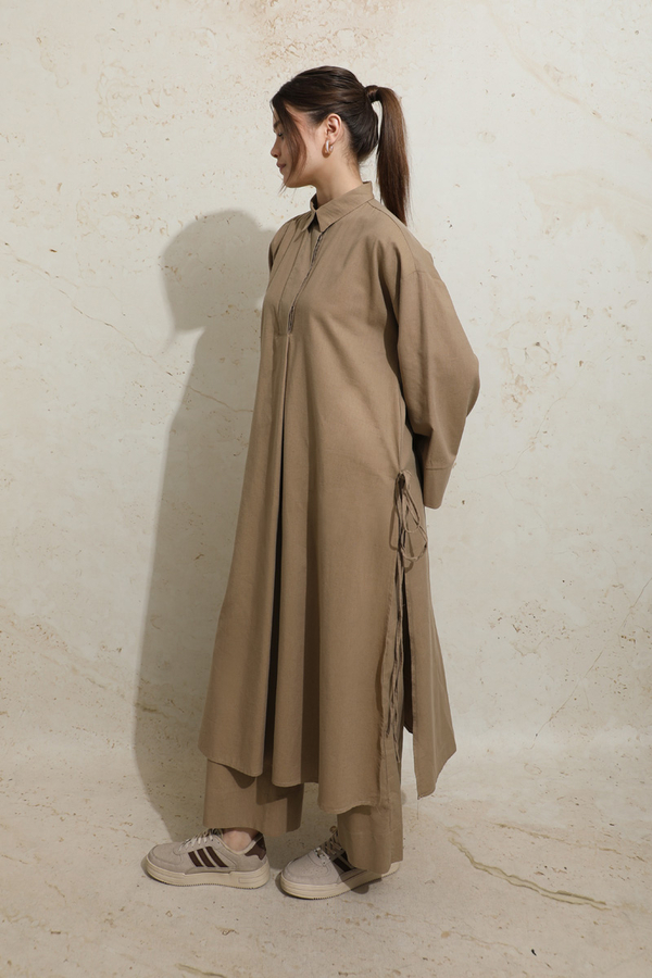 Yırtmaçlı Uzun Tunik Takım Camel - 7