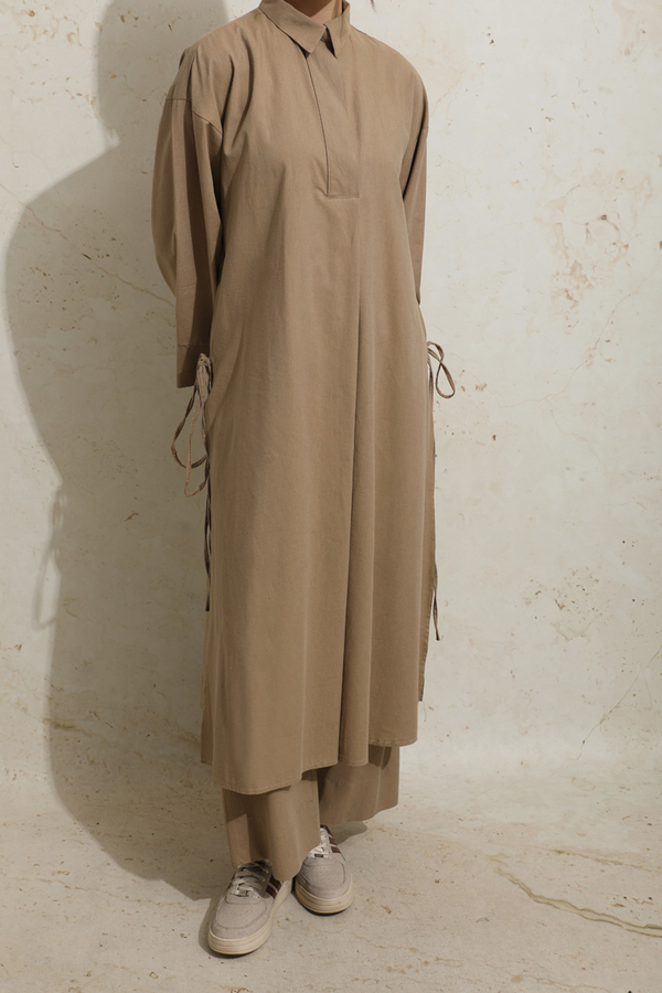 Yırtmaçlı Uzun Tunik Takım Camel - 6