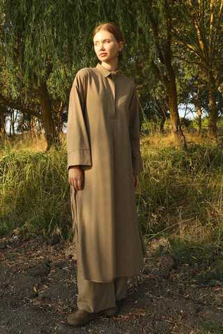 Yırtmaçlı Uzun Tunik Takım Camel - 1