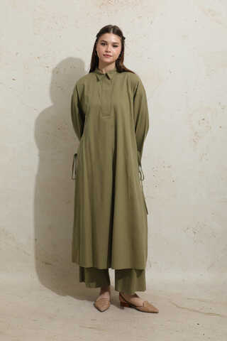 Yırtmaçlı Uzun Tunik Takım Haki - 2