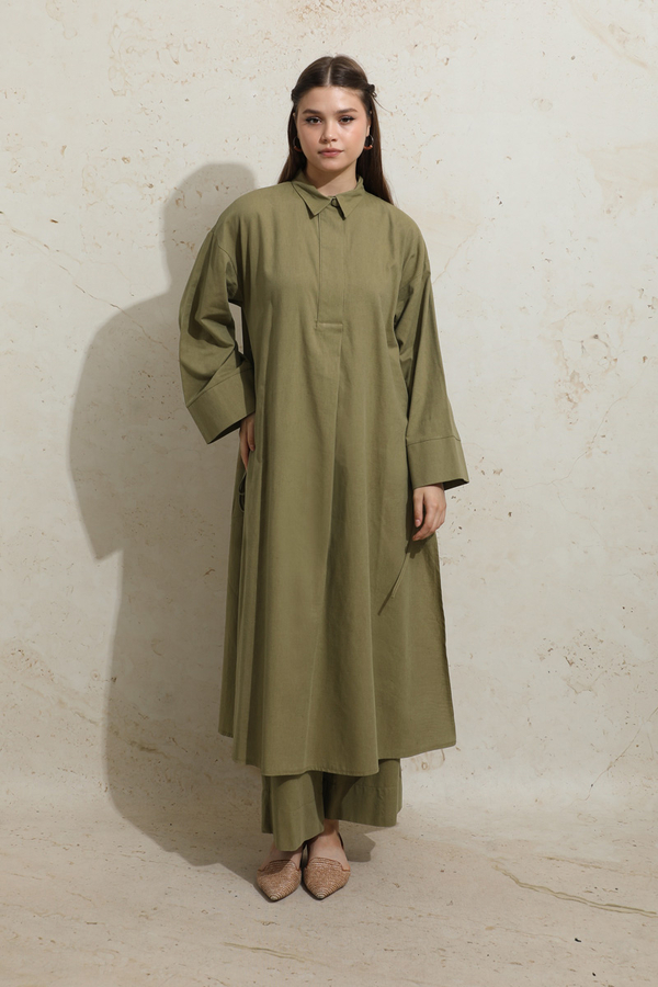 Yırtmaçlı Uzun Tunik Takım Haki - 4