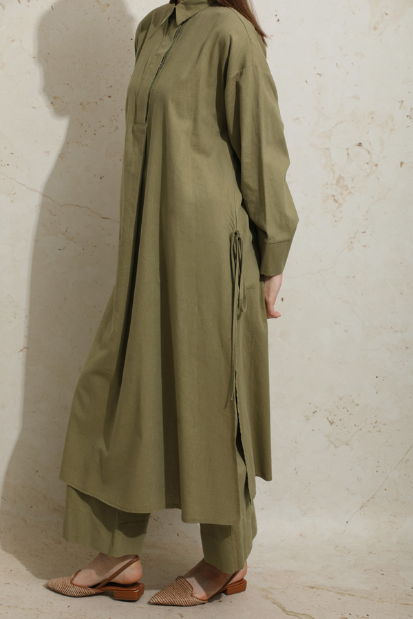 Yırtmaçlı Uzun Tunik Takım Haki - 3
