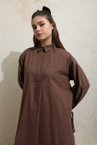 Yırtmaçlı Uzun Tunik Takım Kahverengi - 6