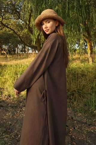 Yırtmaçlı Uzun Tunik Takım Kahverengi - 2