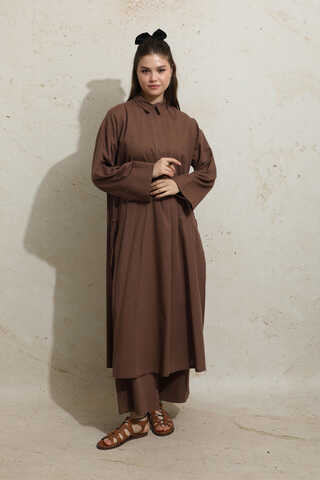 Yırtmaçlı Uzun Tunik Takım Kahverengi - 5