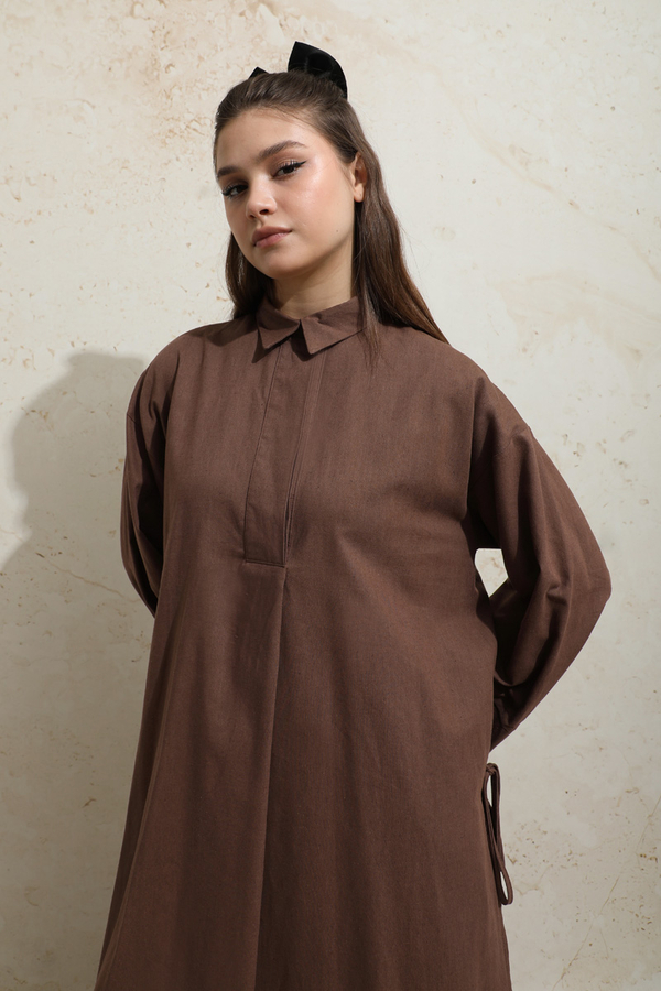 Yırtmaçlı Uzun Tunik Takım Kahverengi - 6