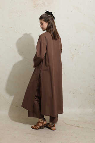 Yırtmaçlı Uzun Tunik Takım Kahverengi - 9