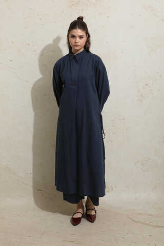 Yırtmaçlı Uzun Tunik Takım Lacivert - 1