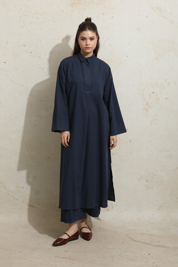 Yırtmaçlı Uzun Tunik Takım Lacivert - 2