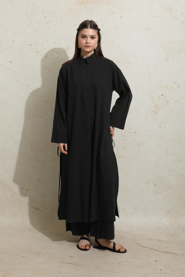 Yırtmaçlı Uzun Tunik Takım Siyah - 1