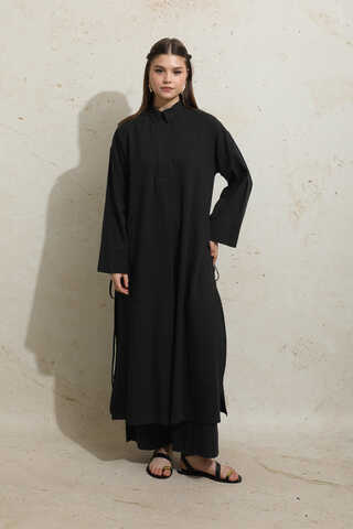 Yırtmaçlı Uzun Tunik Takım Siyah - 1