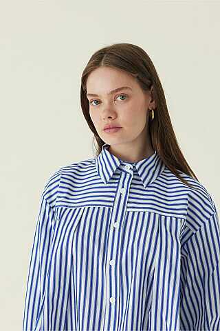 Yoke Detailed Striped Shirt Blue - 2