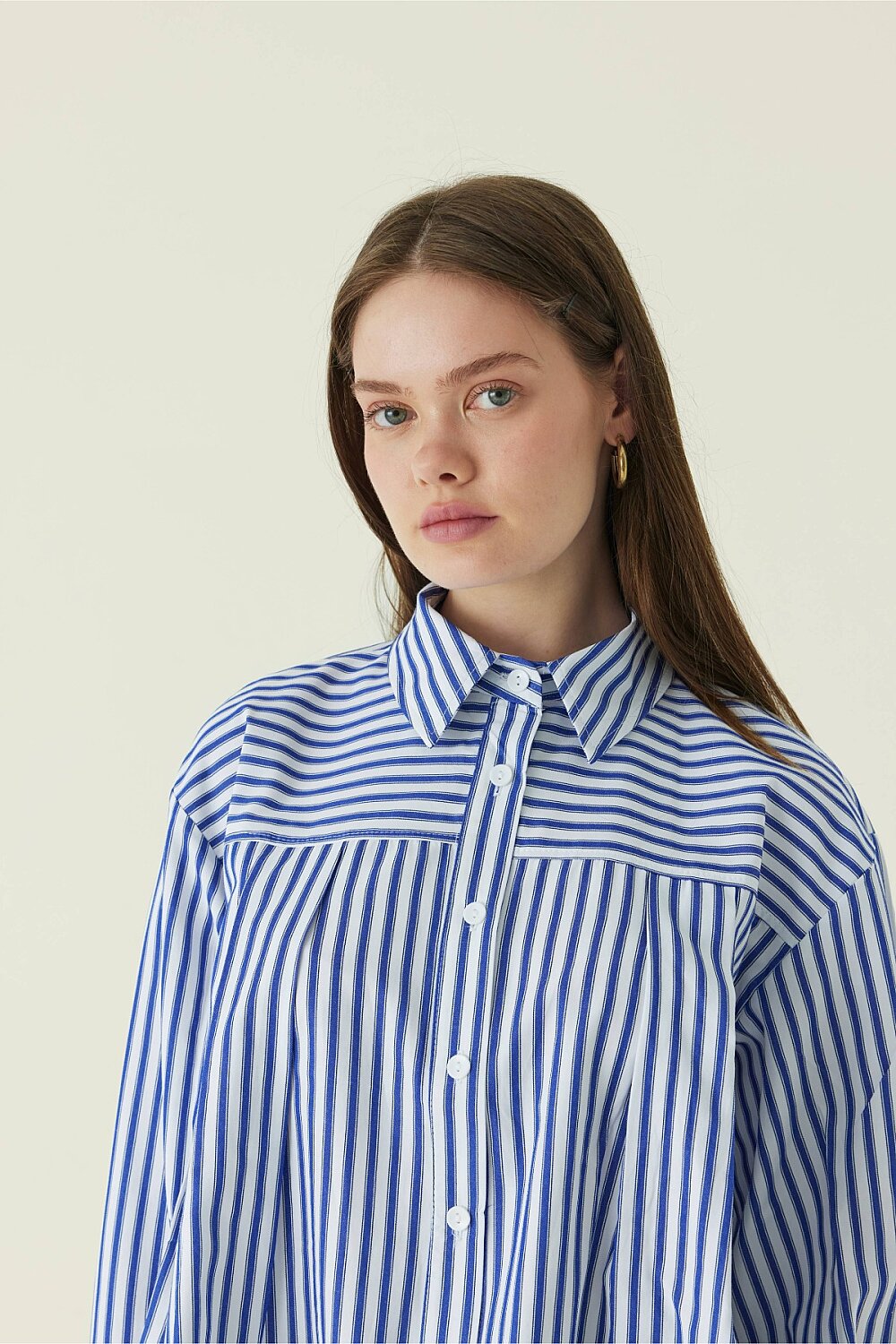 Yoke Detailed Striped Shirt Blue - 2