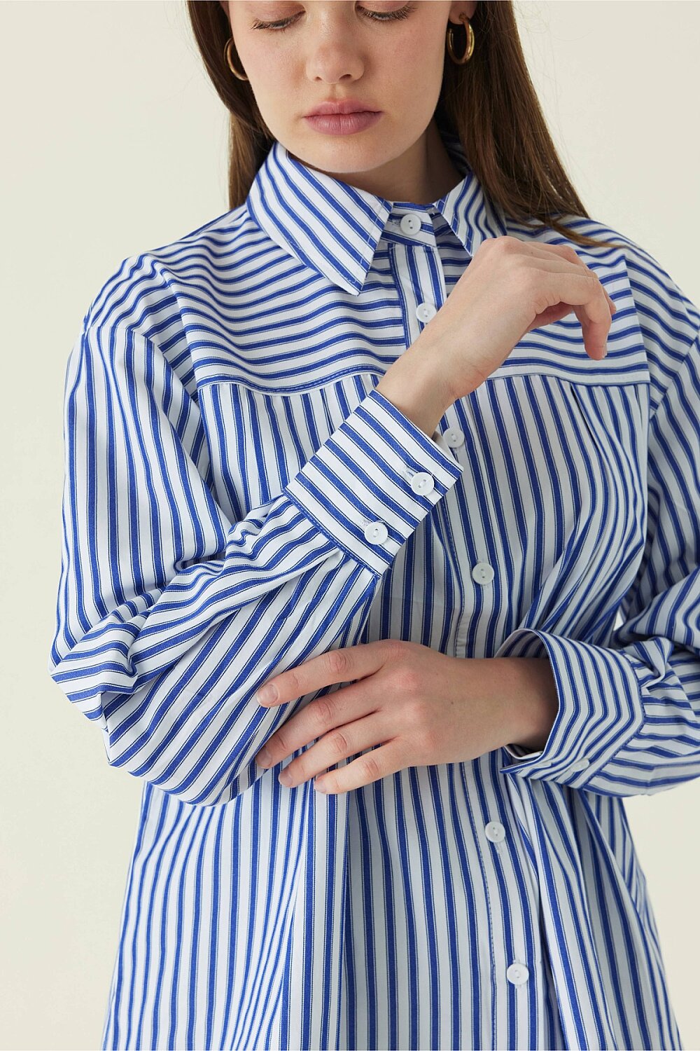Yoke Detailed Striped Shirt Blue - 3