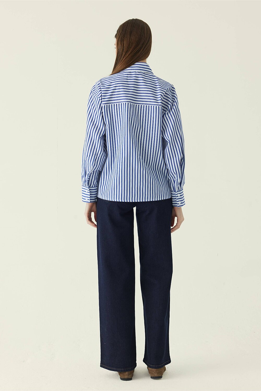 Yoke Detailed Striped Shirt Blue - 4