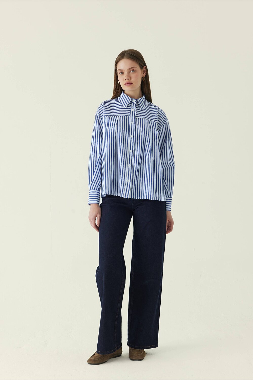 Yoke Detailed Striped Shirt Blue - 1