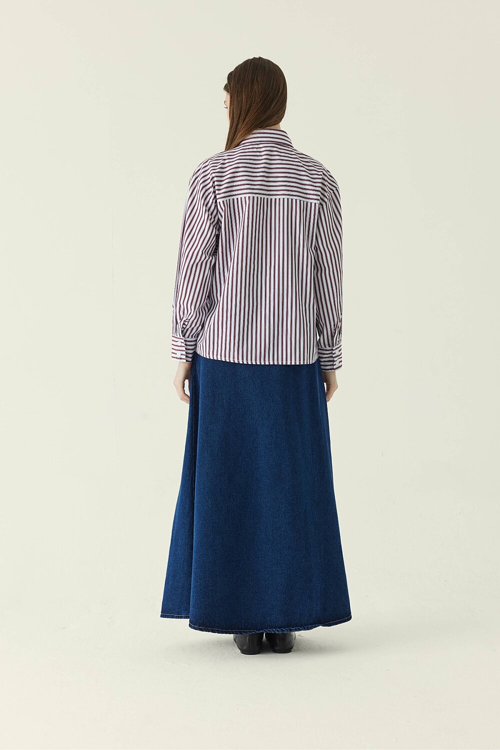 Yoke Detailed Striped Shirt Burgundy - 4