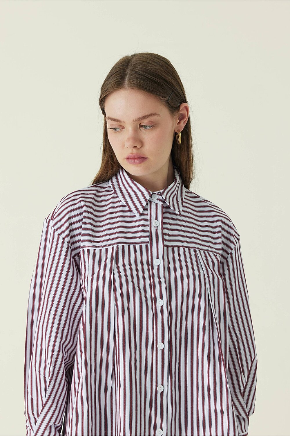 Yoke Detailed Striped Shirt Burgundy - 2