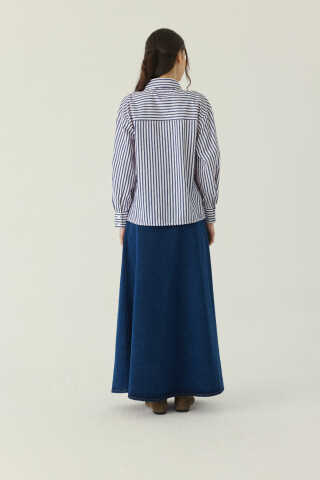 Yoke Detailed Striped Shirt Navy - 4