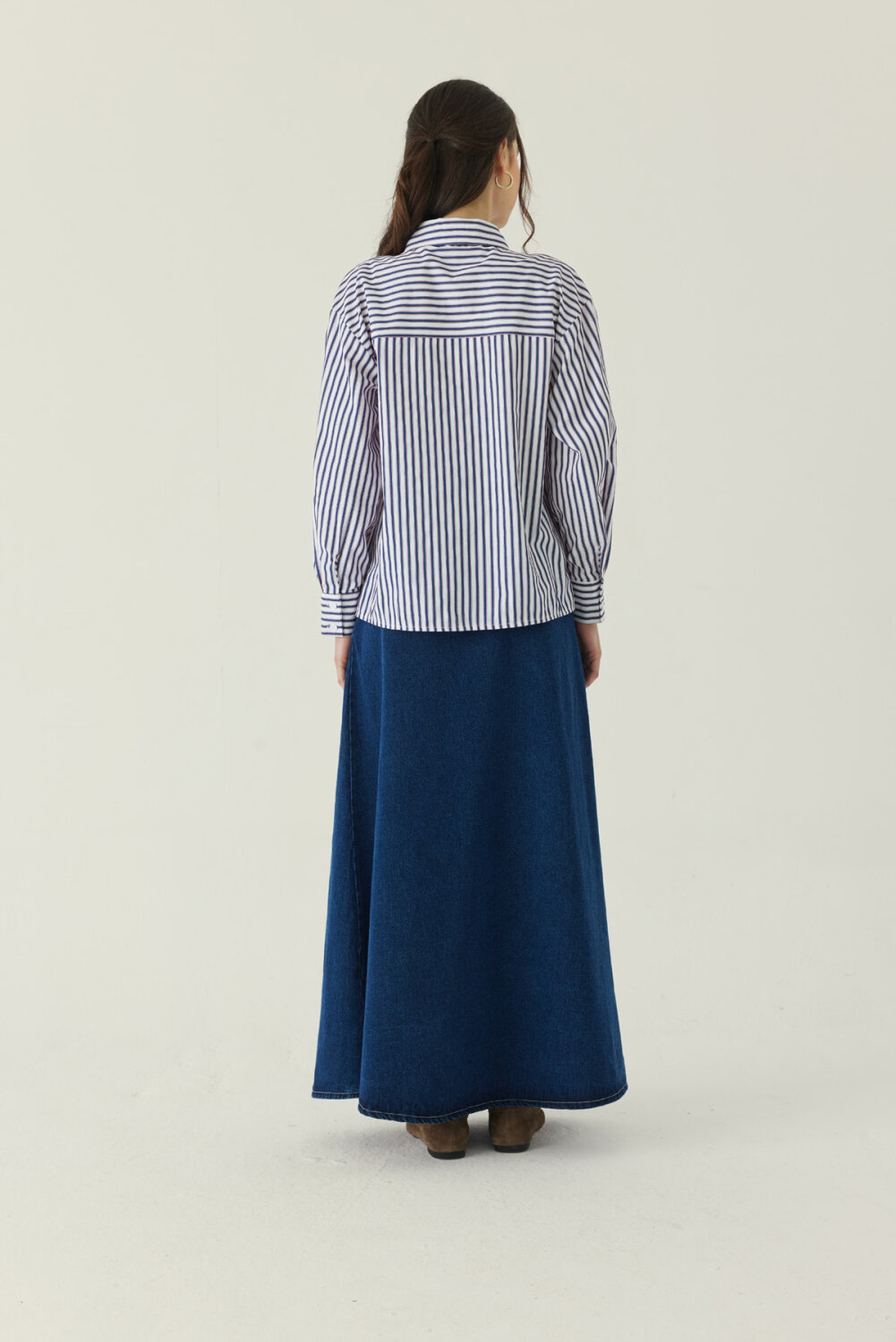 Yoke Detailed Striped Shirt Navy - 4